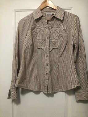 Harve Benard Brown and White Striped BlouseSize M